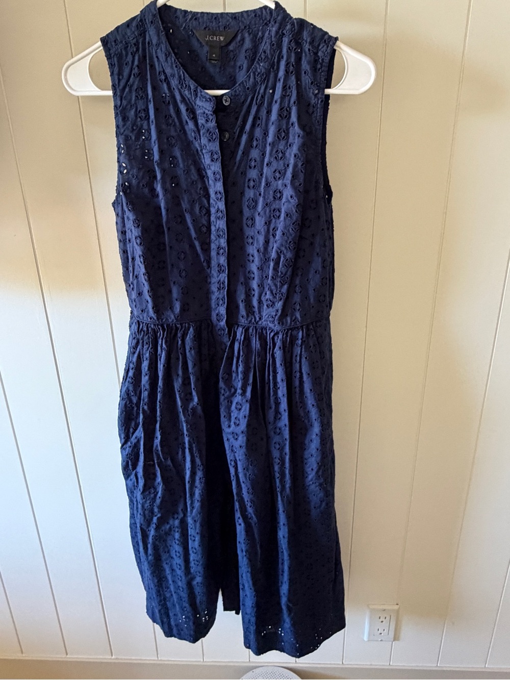 J. Crew Navy Eyelet Button-Front Sleeveless Midi Dress